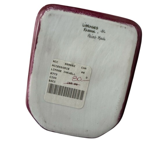 VTG Limoges by Chanille Hand-painted Porcelain Inkwell Pink Floral Gold Gilt - Picture 4 of 6